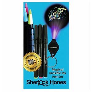 Sherlock Hones Invisible Ink Pen Toy Markers in 3 INK COLORS with UV Dark Light
